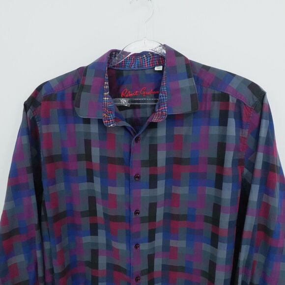 RObert Graham Shirt Mens XL Gray Geometric Flip Cuff Preppy Casual Office Button - Picture 8 of 15